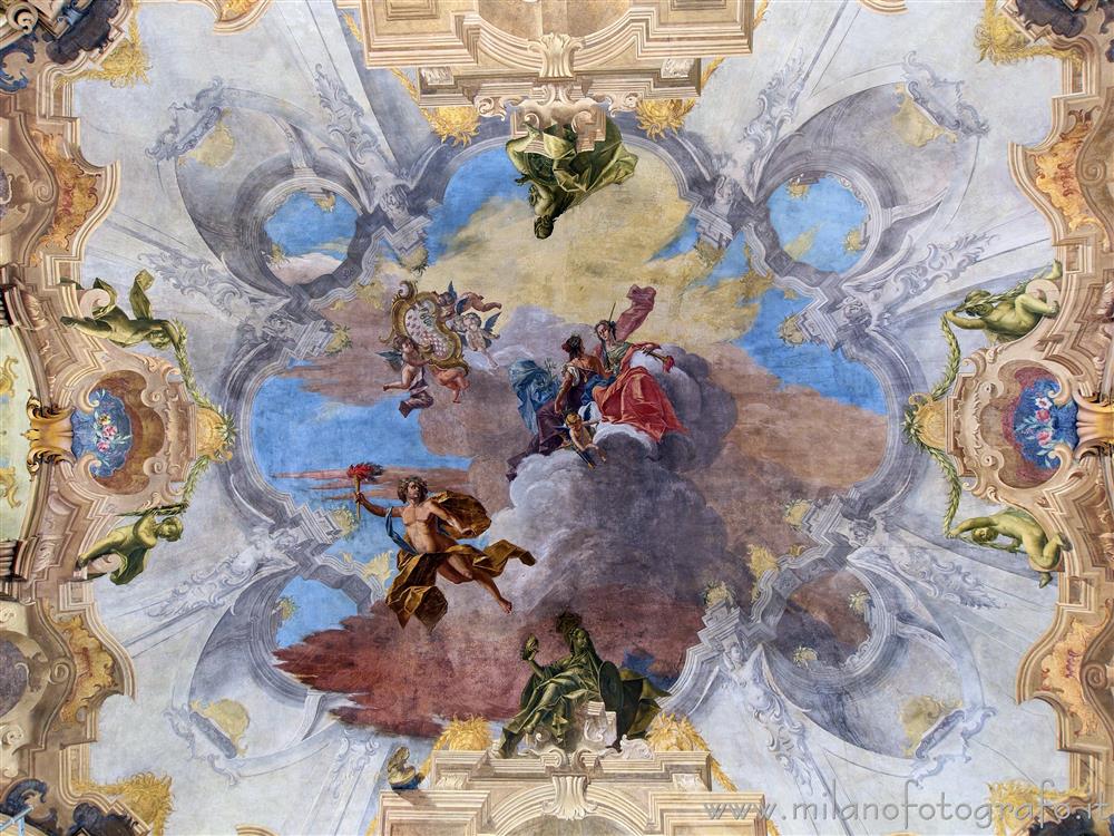 Milan (Italy) - Central area of the ceiling of the main hall of Visconti Palace